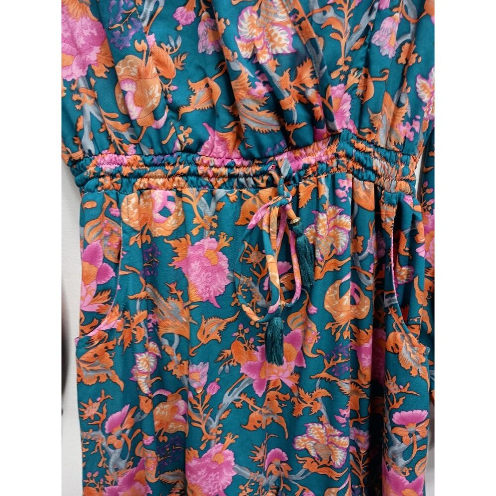 Anthropologie Boemo BOHO Maxi Dress Womens Small Blue Pink Floral Tiered Ruffle - Picture 3 of 13